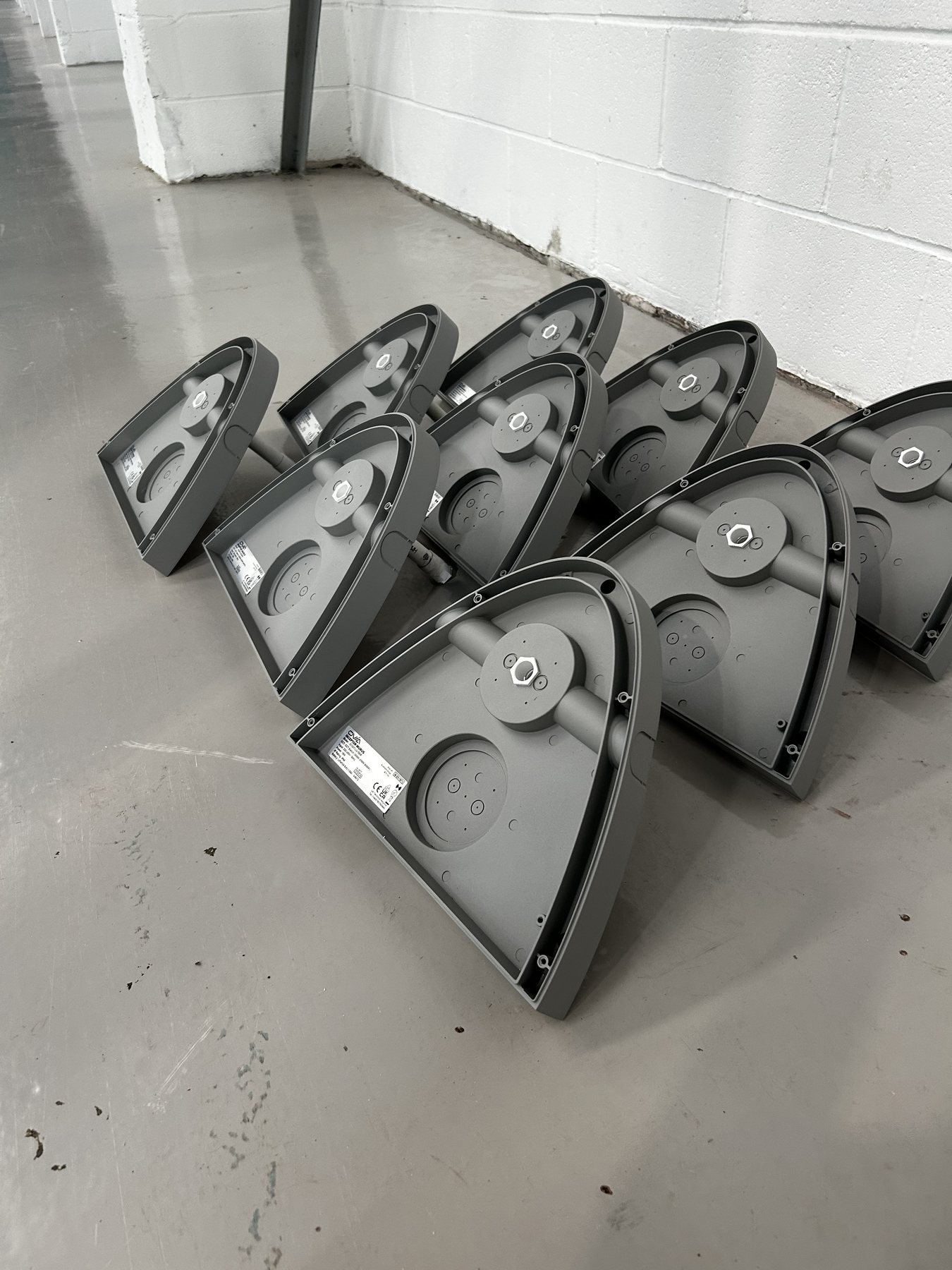 Emergency light fittings laid out before installation